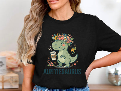 Auntiesaurus Dinosaur Coffee Graphic Tee