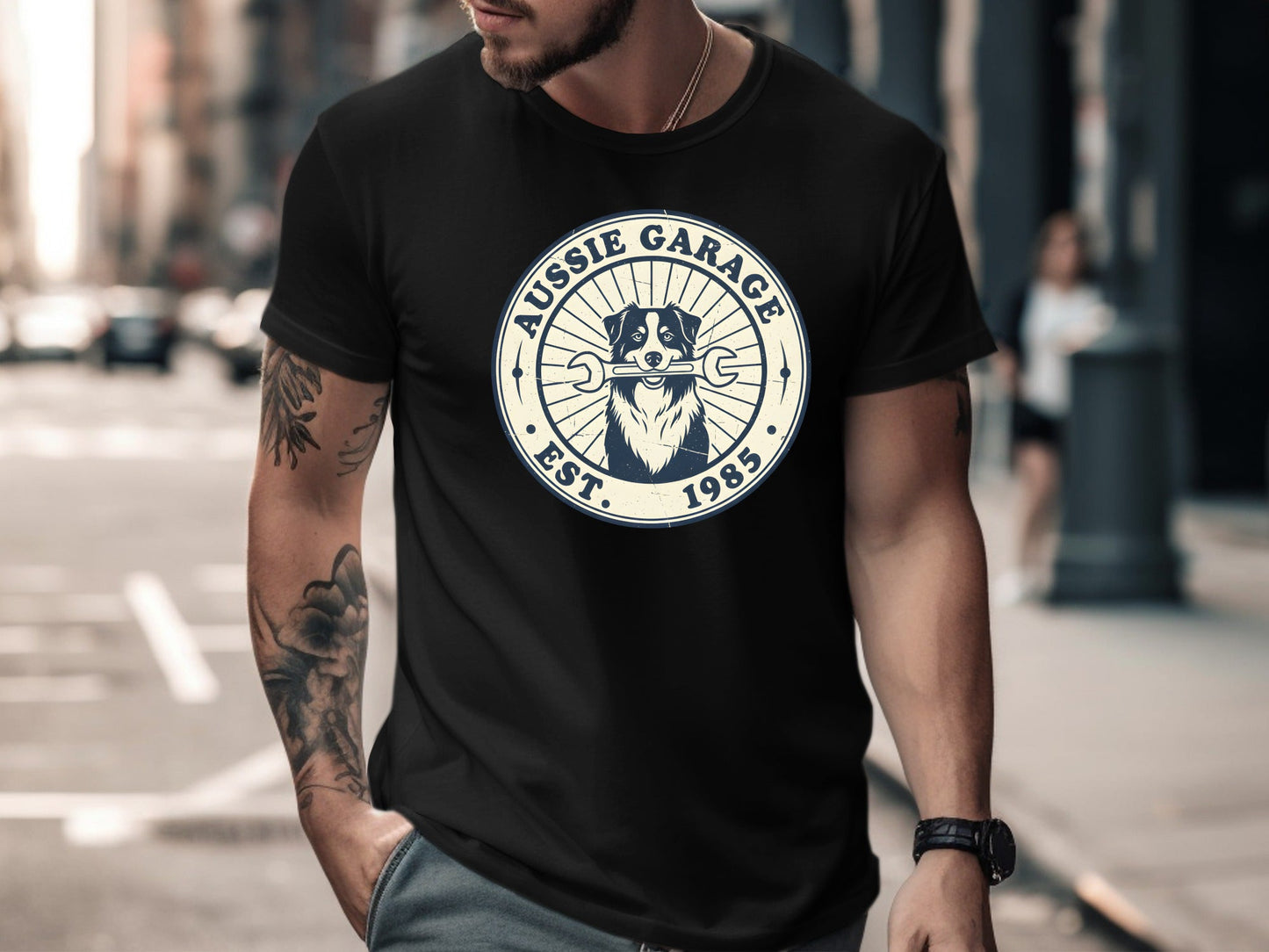 Aussie Garage Dog Mechanic T-Shirt - Vintage Est. 1985 Tee