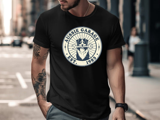 Aussie Garage Dog Mechanic T-Shirt - Vintage Est. 1985 Tee