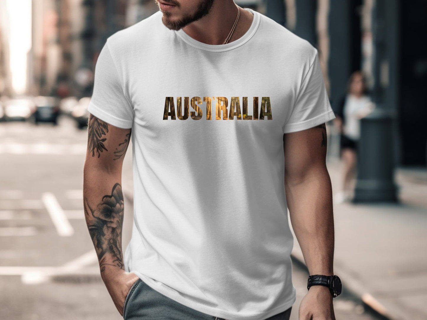 Australia Forest Landscape Text Men's Cotton Tee