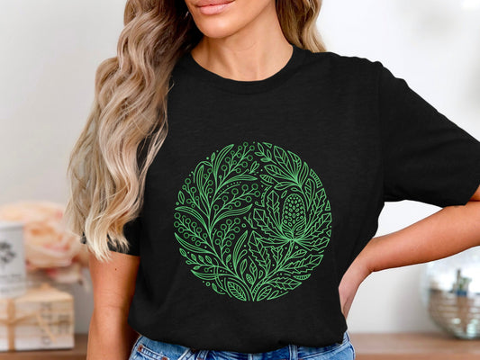Green Botanical Line Art Banksia T-Shirt