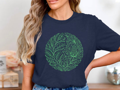 Green Botanical Line Art Banksia T-Shirt