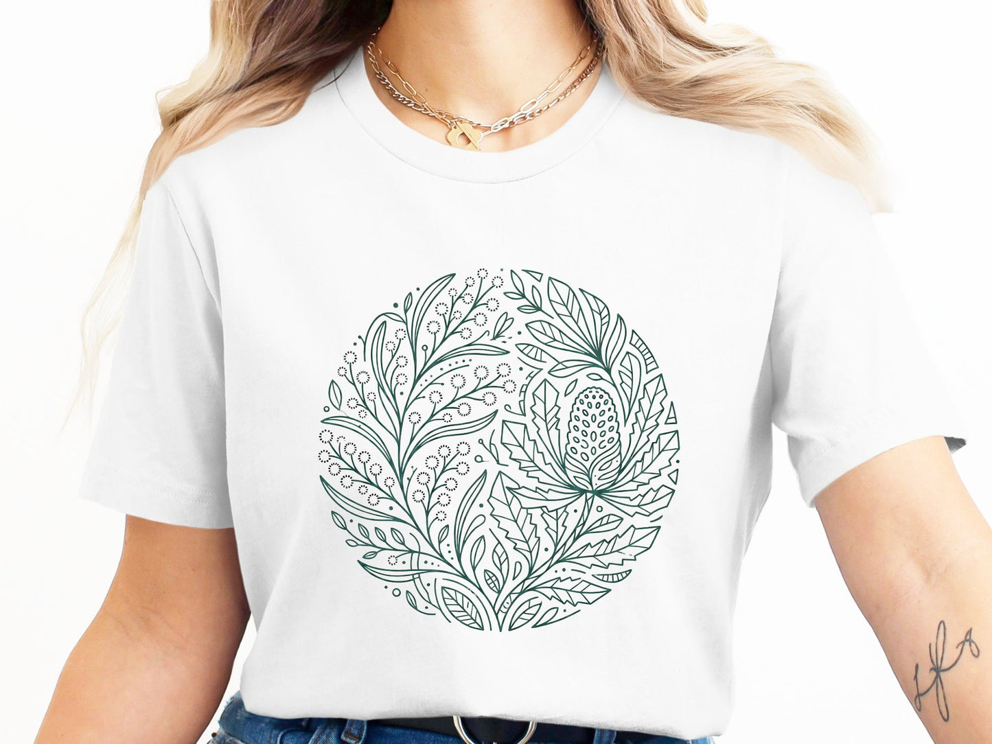 Green Botanical Line Art Banksia T-Shirt
