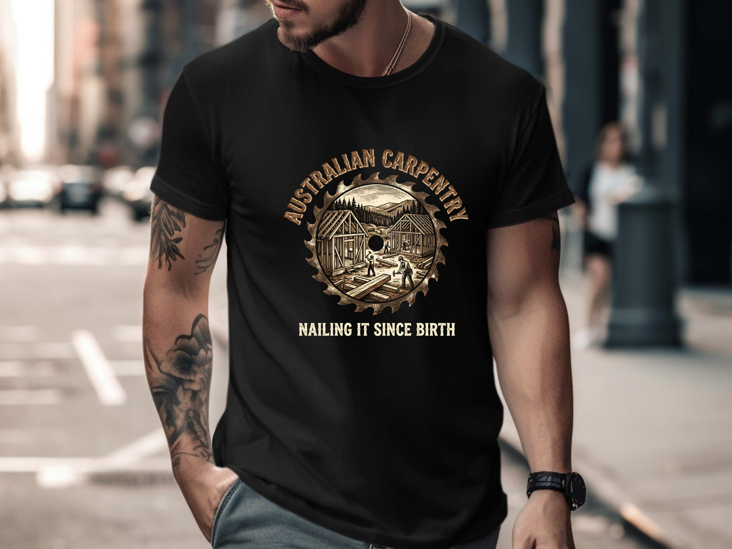 Australian Carpentry 'Nailing It Since Birth' T-Shirt | Tradie Gear