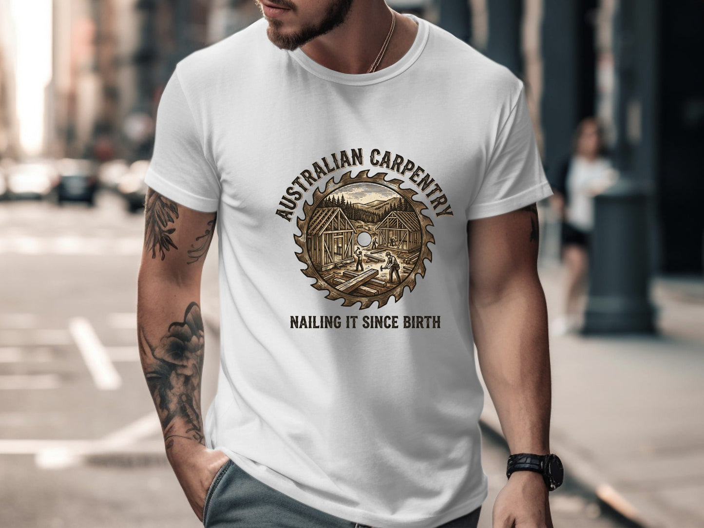 Australian Carpentry 'Nailing It Since Birth' T-Shirt | Tradie Gear
