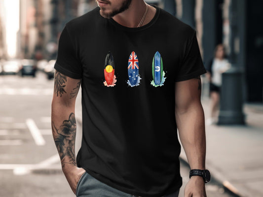 Triple Flag Surfboards Women's T-Shirt | Indigenous & Australian Flags