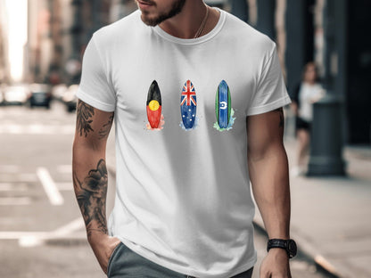 Triple Flag Surfboards Women's T-Shirt | Indigenous & Australian Flags