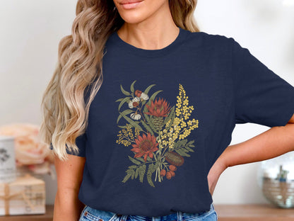 Muted Vintage Waratah & Wattle Bouquet T-Shirt