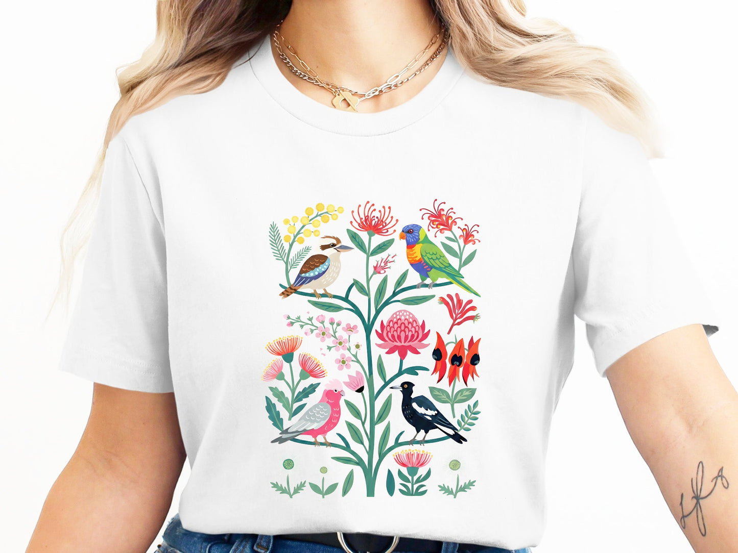 Native Birds & Blooms Vibrant Forest T-Shirt