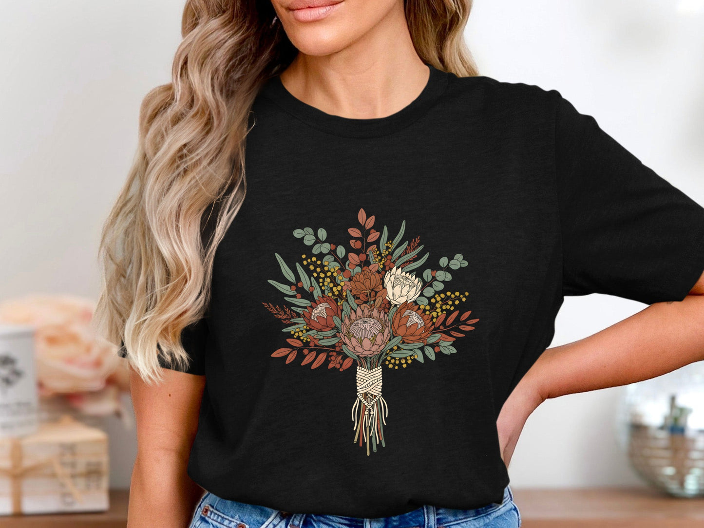 Boho Macrame Native Flora Bouquet T-Shirt
