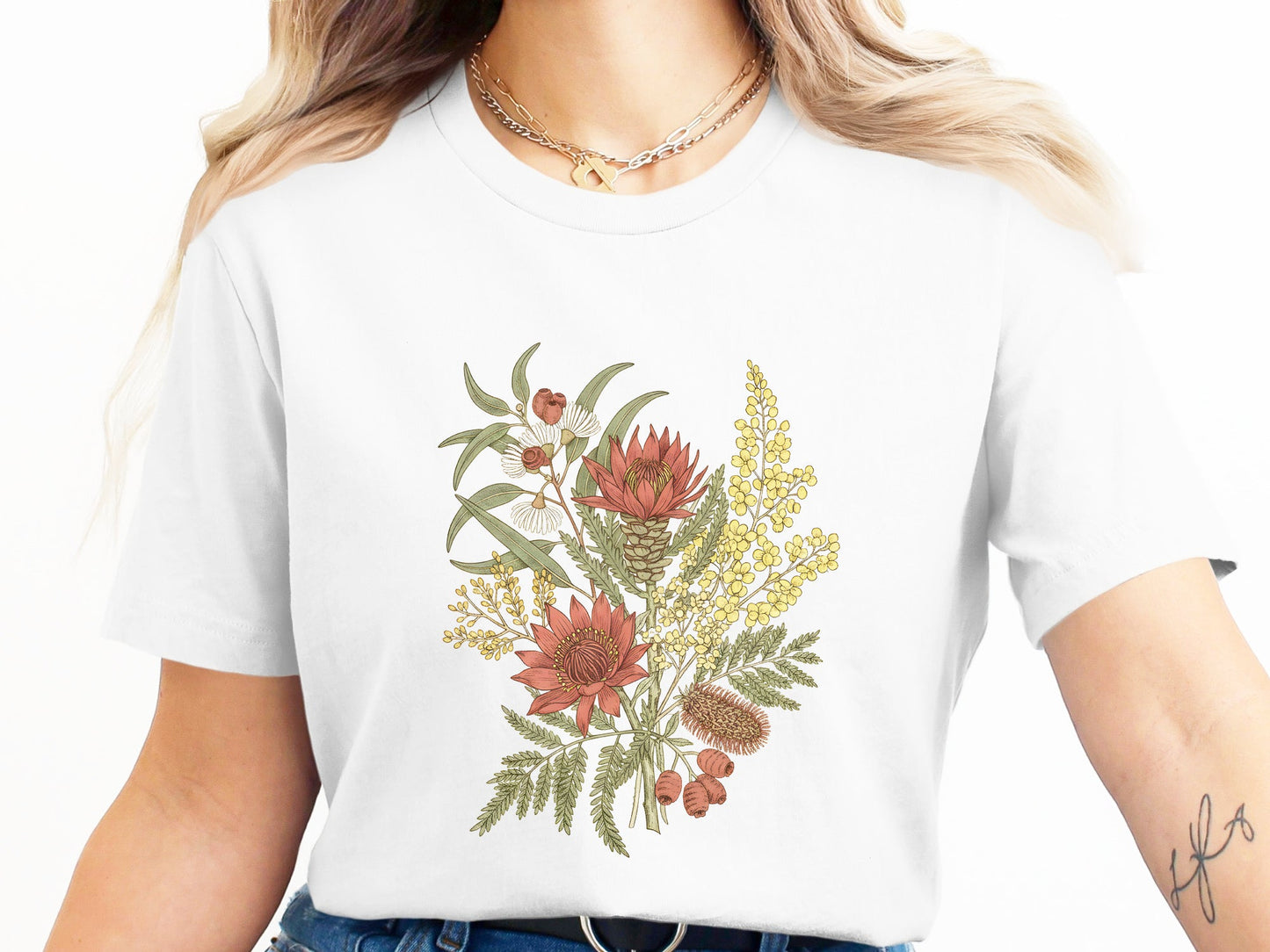 Muted Vintage Waratah & Wattle Bouquet T-Shirt