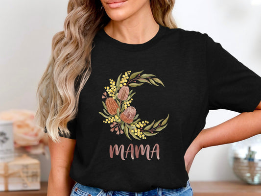 Australian Native Floral Mama Tee - Banksia & Wattle Graphic Shirt