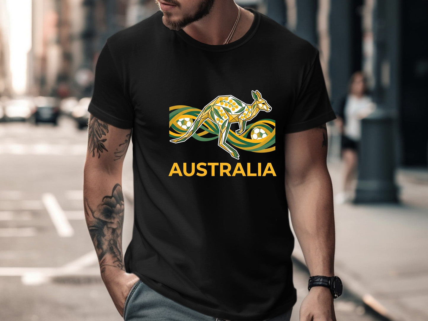 Australia Kangaroo Wattle Geometric Soccer T-Shirt