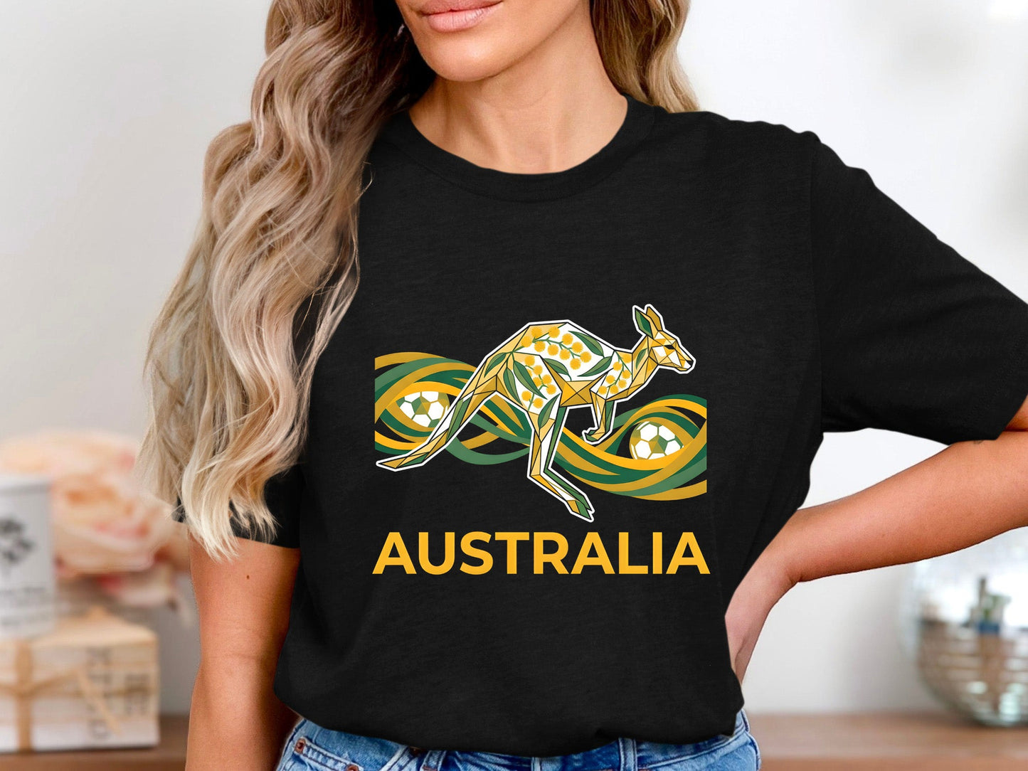 Australia Kangaroo Wattle Geometric Soccer T-Shirt