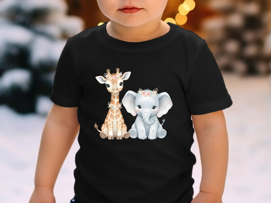 Cute Baby Giraffe & Elephant Watercolour Tee