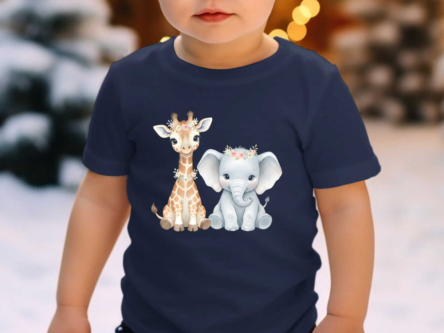 Cute Baby Giraffe & Elephant Watercolour Tee