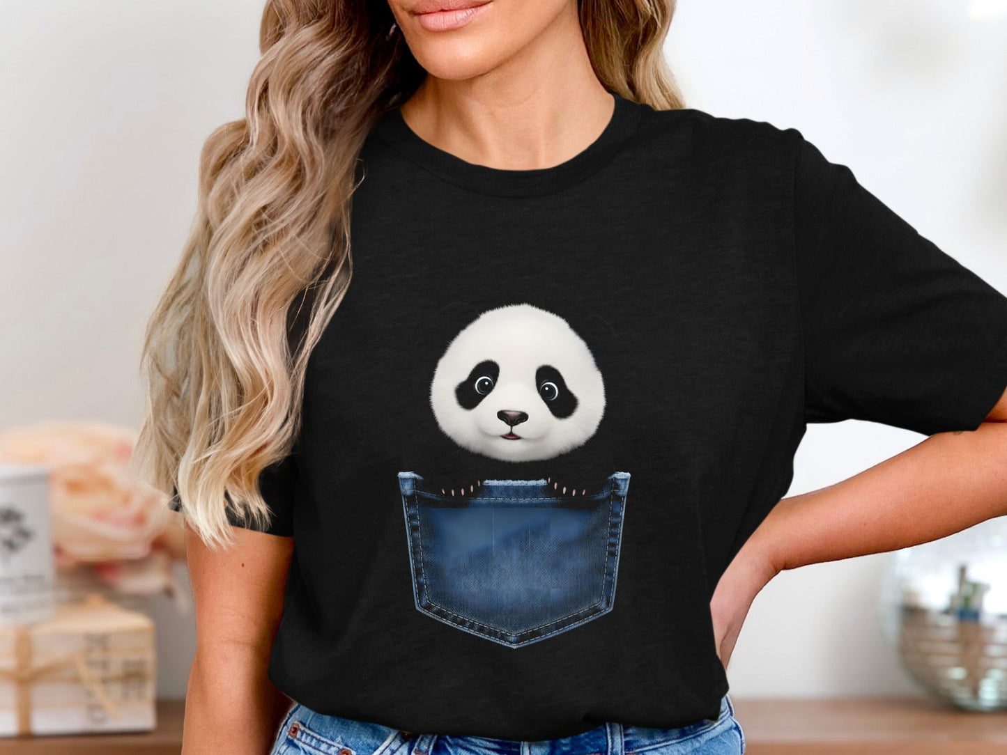Baby Panda Pocket T-Shirt - Cute Peeking Panda Graphic