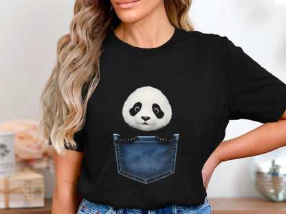 Baby Panda Pocket T-Shirt - Cute Peeking Panda Graphic