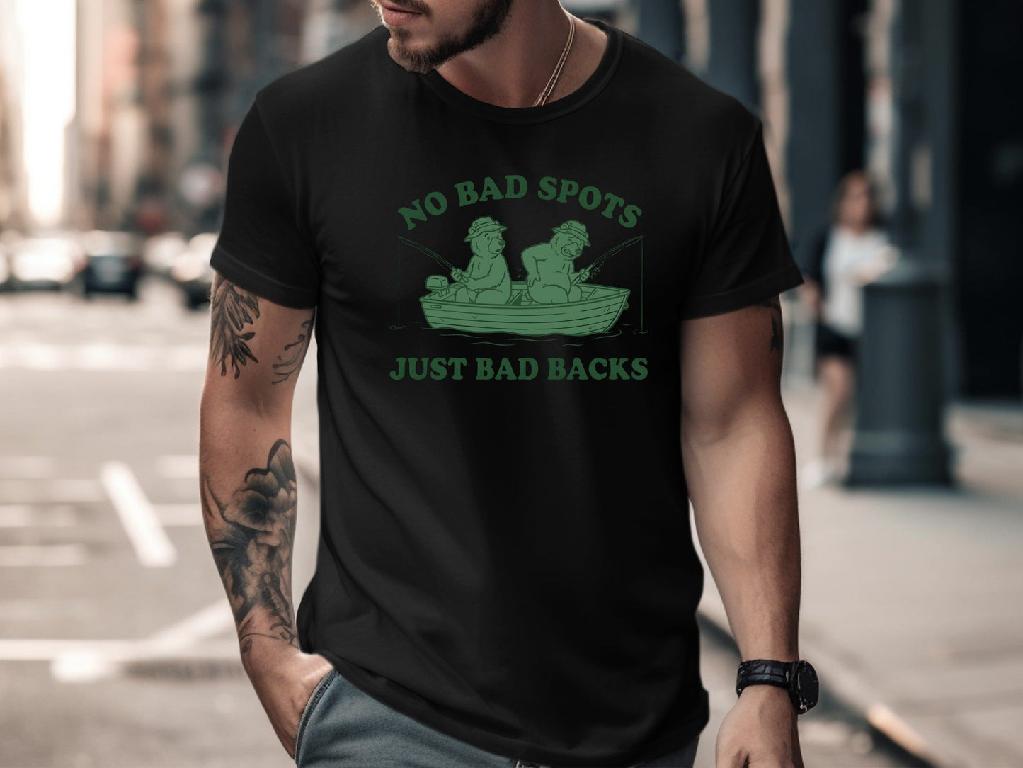 No Bad Spots Just Bad Backs Fishing Bears T-Shirt