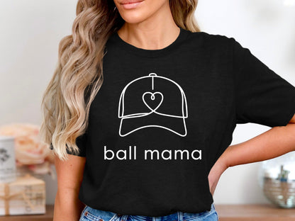 Ball Mama Minimalist Cap Outline Tee - Sports Mum Graphic Shirt