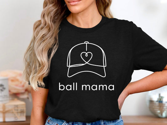 Ball Mama Minimalist Cap Outline Tee - Sports Mum Graphic Shirt