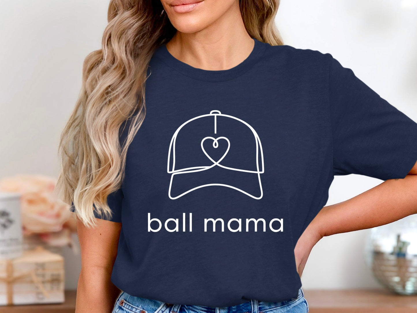 Ball Mama Minimalist Cap Outline Tee - Sports Mum Graphic Shirt