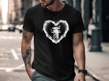 Barbed Wire Heart Prison Watchtower Tee