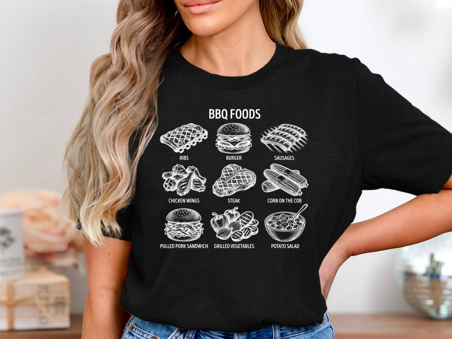 Vintage BBQ Foods Menu Sketch T-Shirt