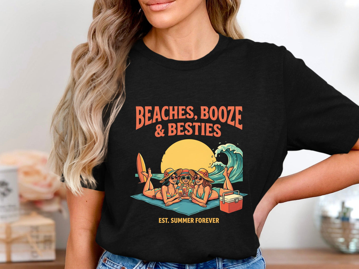 Beaches Booze & Besties T-Shirt | Summer Girls Trip Tee