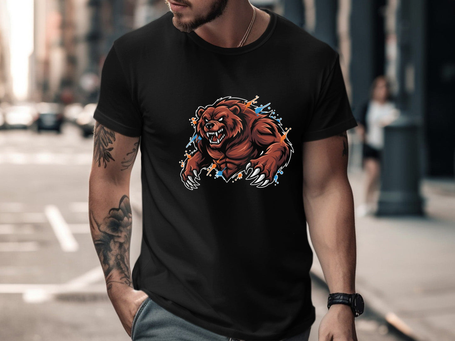 Grizzly Bear Angry Mascot Splatter T-Shirt