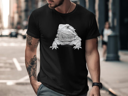 Detailed Bearded Dragon Reptile Pencil Sketch Tee