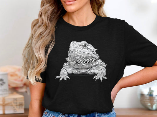 Detailed Bearded Dragon Reptile Pencil Sketch Tee