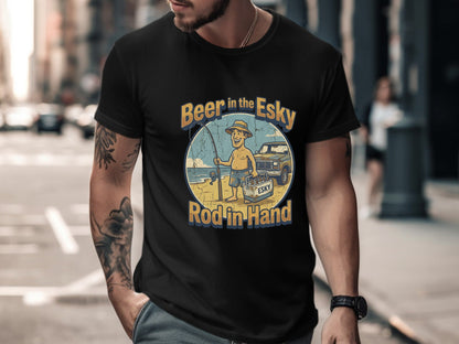 Beer In The Esky Rod In Hand Funny Aussie Tee