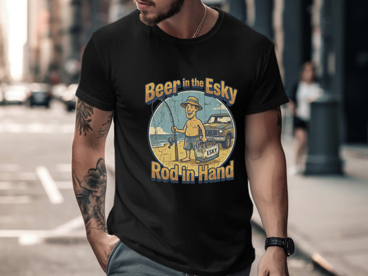 Beer In The Esky Rod In Hand Funny Aussie Tee
