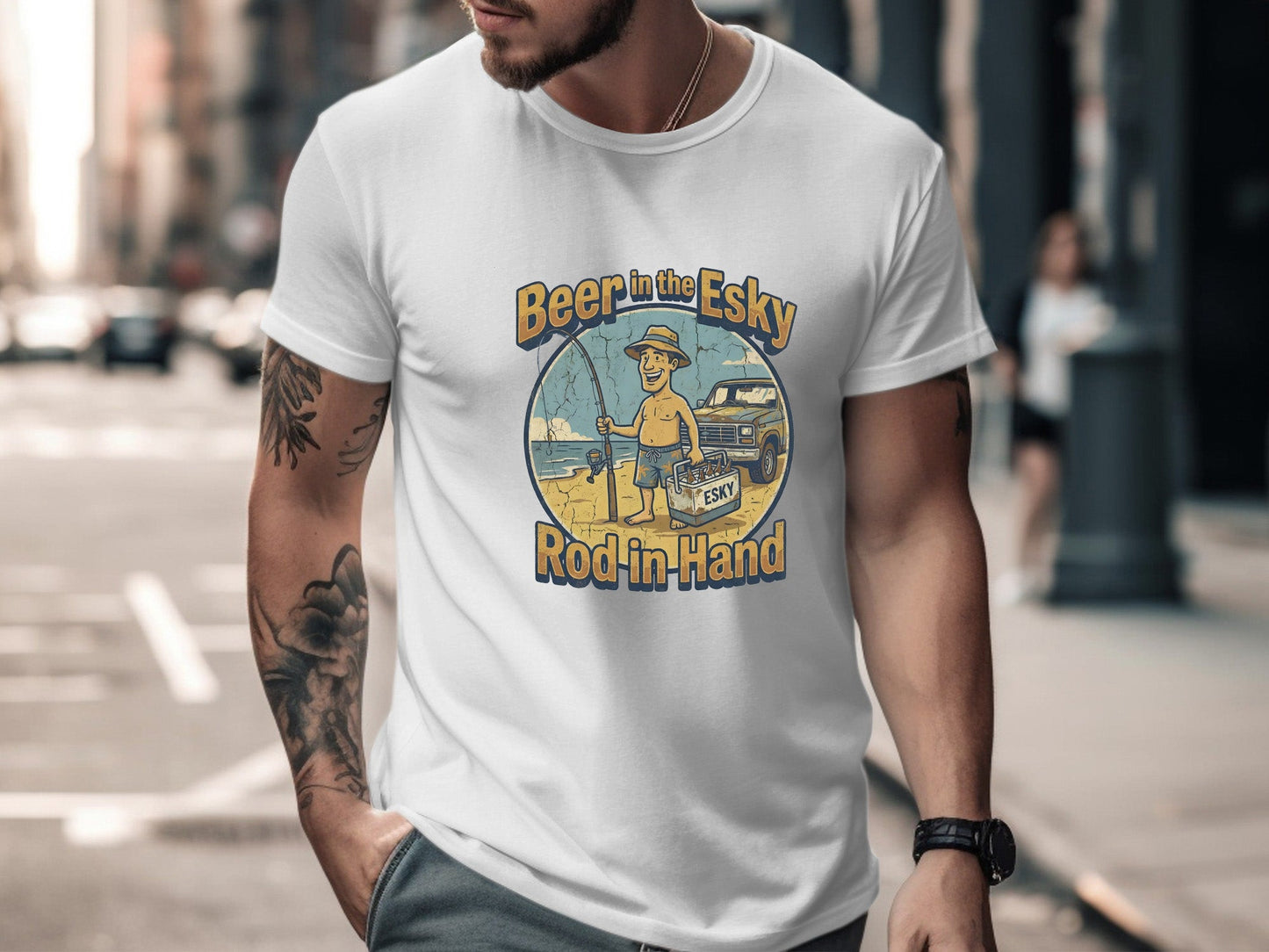 Beer In The Esky Rod In Hand Funny Aussie Tee