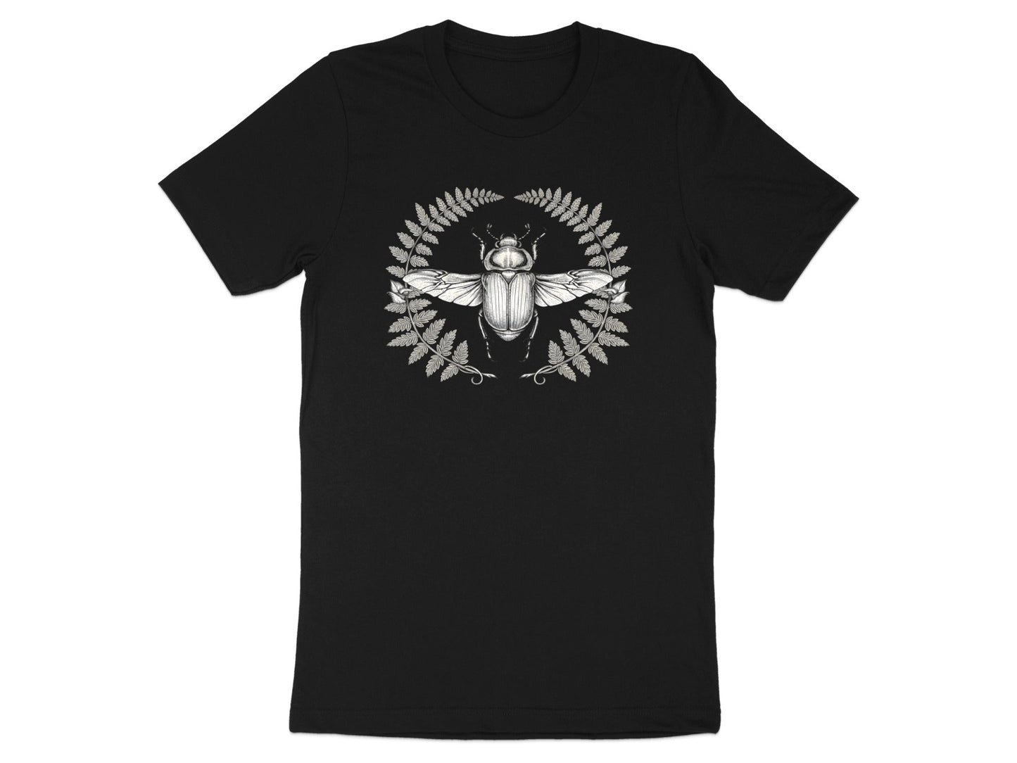 Metallic Beetle & Fern T-Shirt - Botanical Insect Art