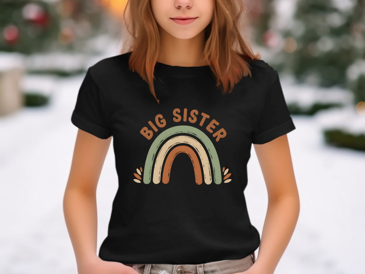 Big Sister Earthy Boho Rainbow Graphic Tee