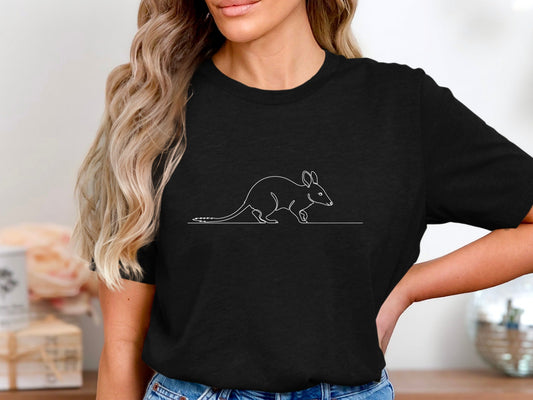 Greater Bilby Minimalist Line Art Black Cotton T-Shirt