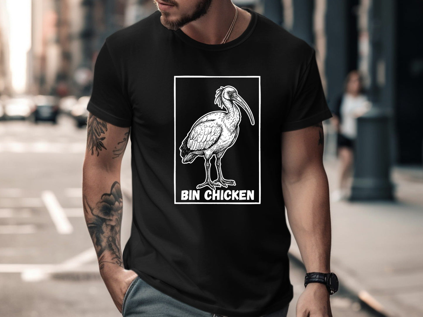 Minimalist Bin Chicken Sketch T-Shirt | Australian Ibis Art