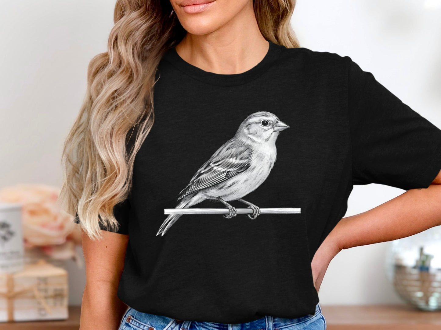 Classic Perched Bird Fine Art Pencil Sketch Tee