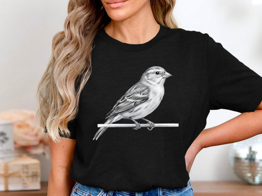 Classic Perched Bird Fine Art Pencil Sketch Tee