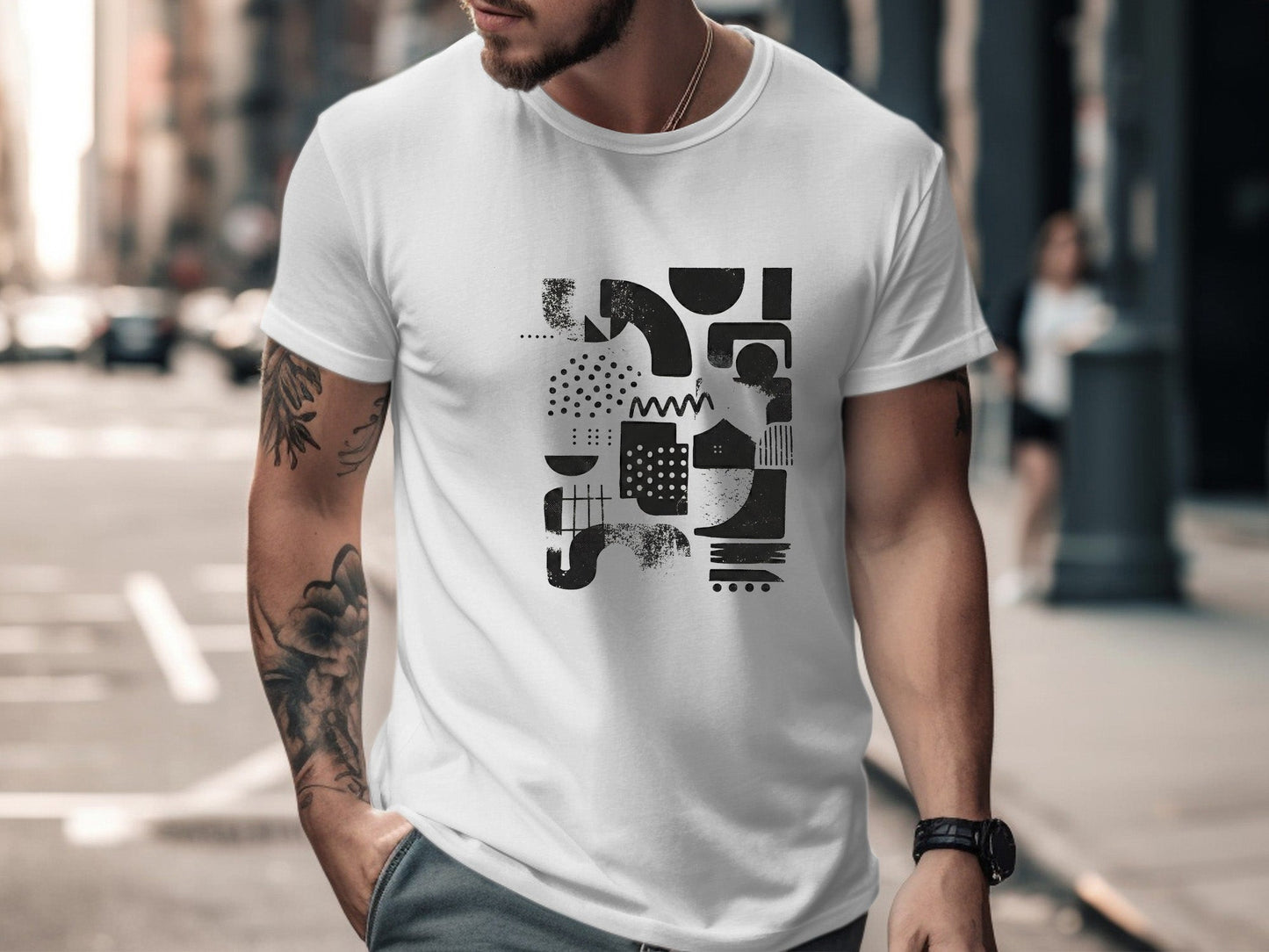 Monochrome Abstract Shape Collage T-Shirt