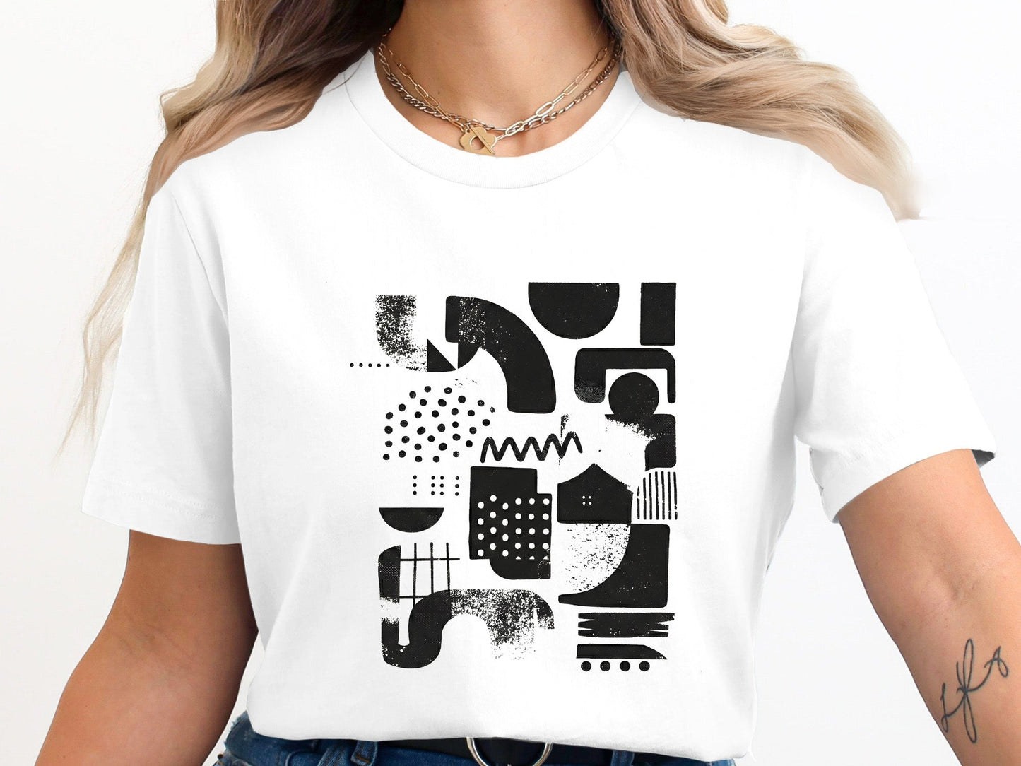 Monochrome Abstract Shape Collage T-Shirt