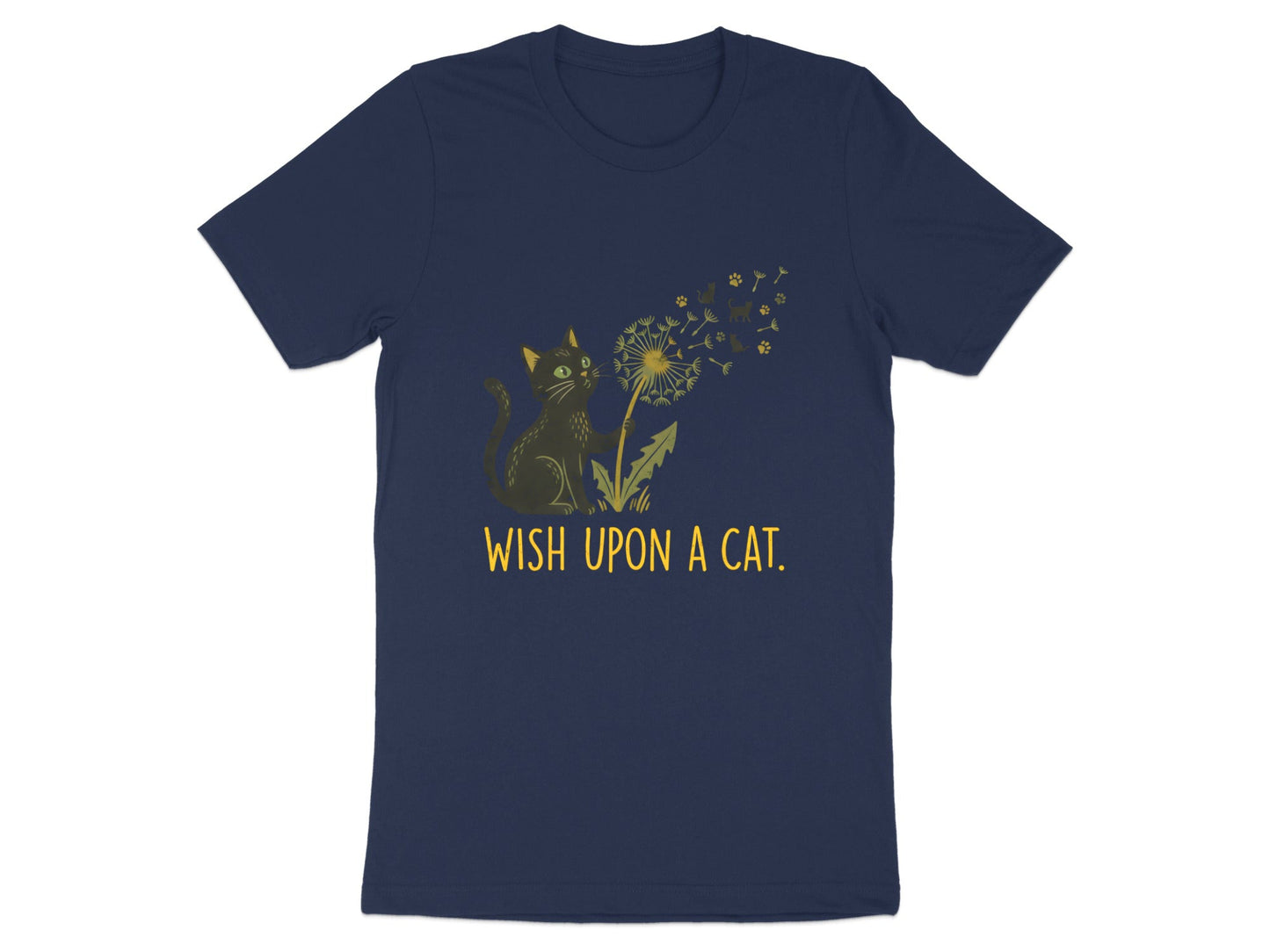 Black Cat Dandelion Paw Prints Whimsical T-Shirt