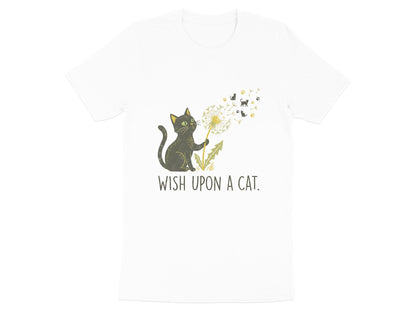 Black Cat Dandelion Paw Prints Whimsical T-Shirt