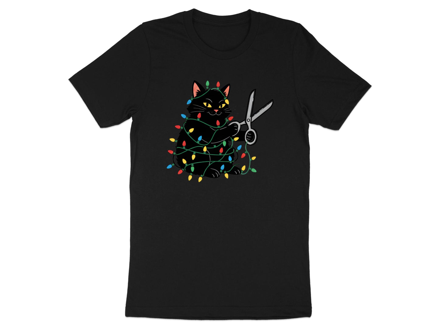 Naughty Black Cat Christmas Lights T-Shirt