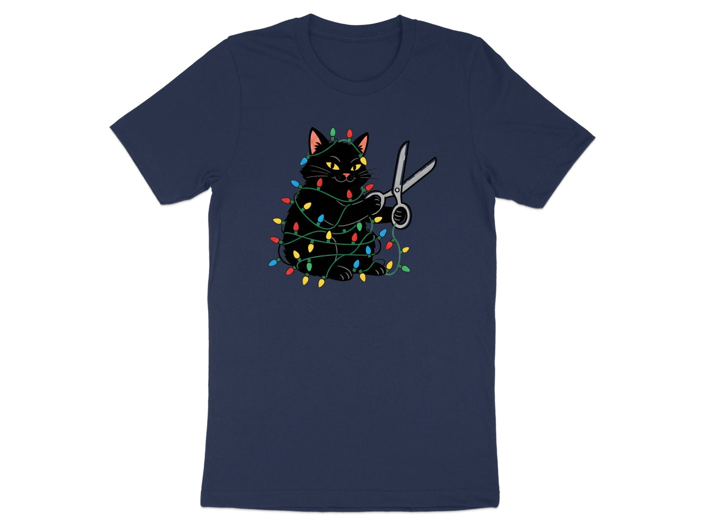 Naughty Black Cat Christmas Lights T-Shirt