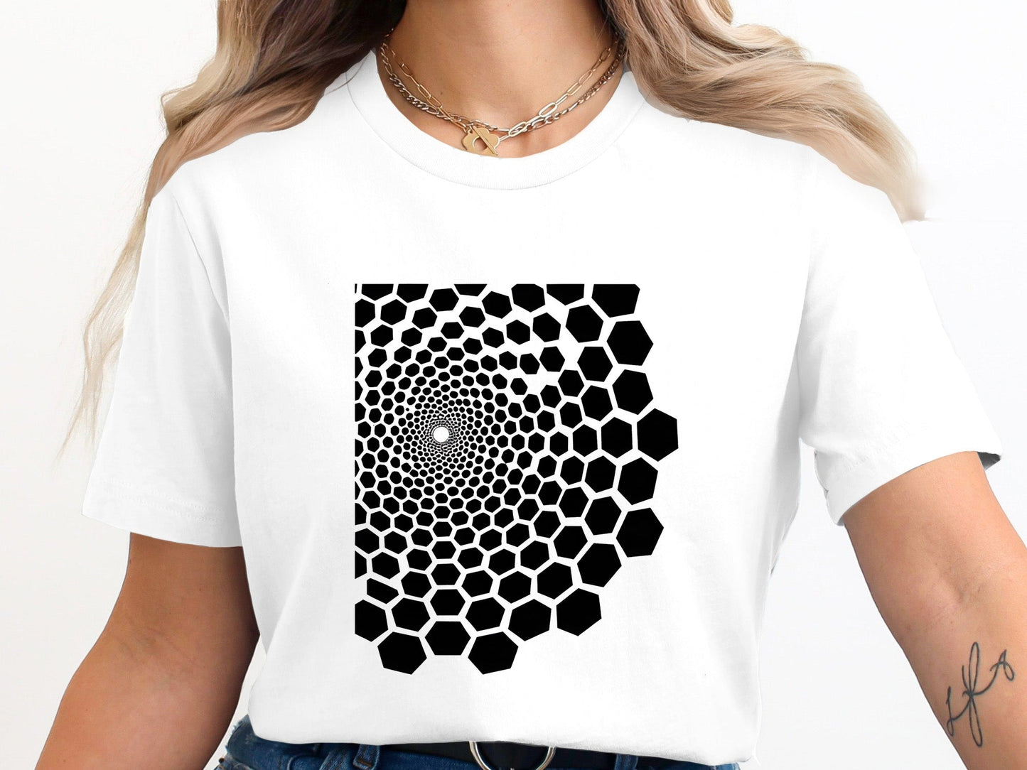 Hexagonal Vortex Optical Illusion T-Shirt