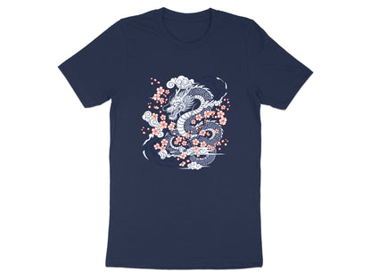 Blue Dragon & Cherry Blossoms T-Shirt - Oriental Art Style