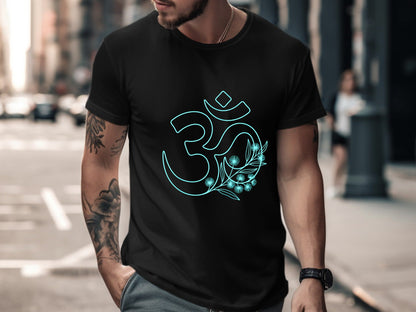 Blue Floral Om Symbol T-Shirt